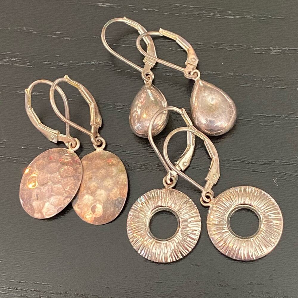 Trio of JCM 925 Sterling Silver Drop Earrings